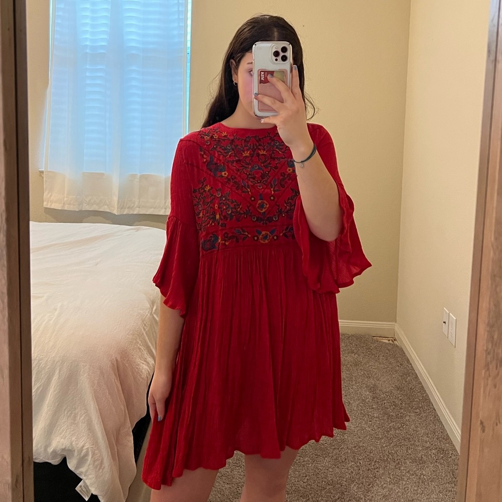Red dress with flower embroidery